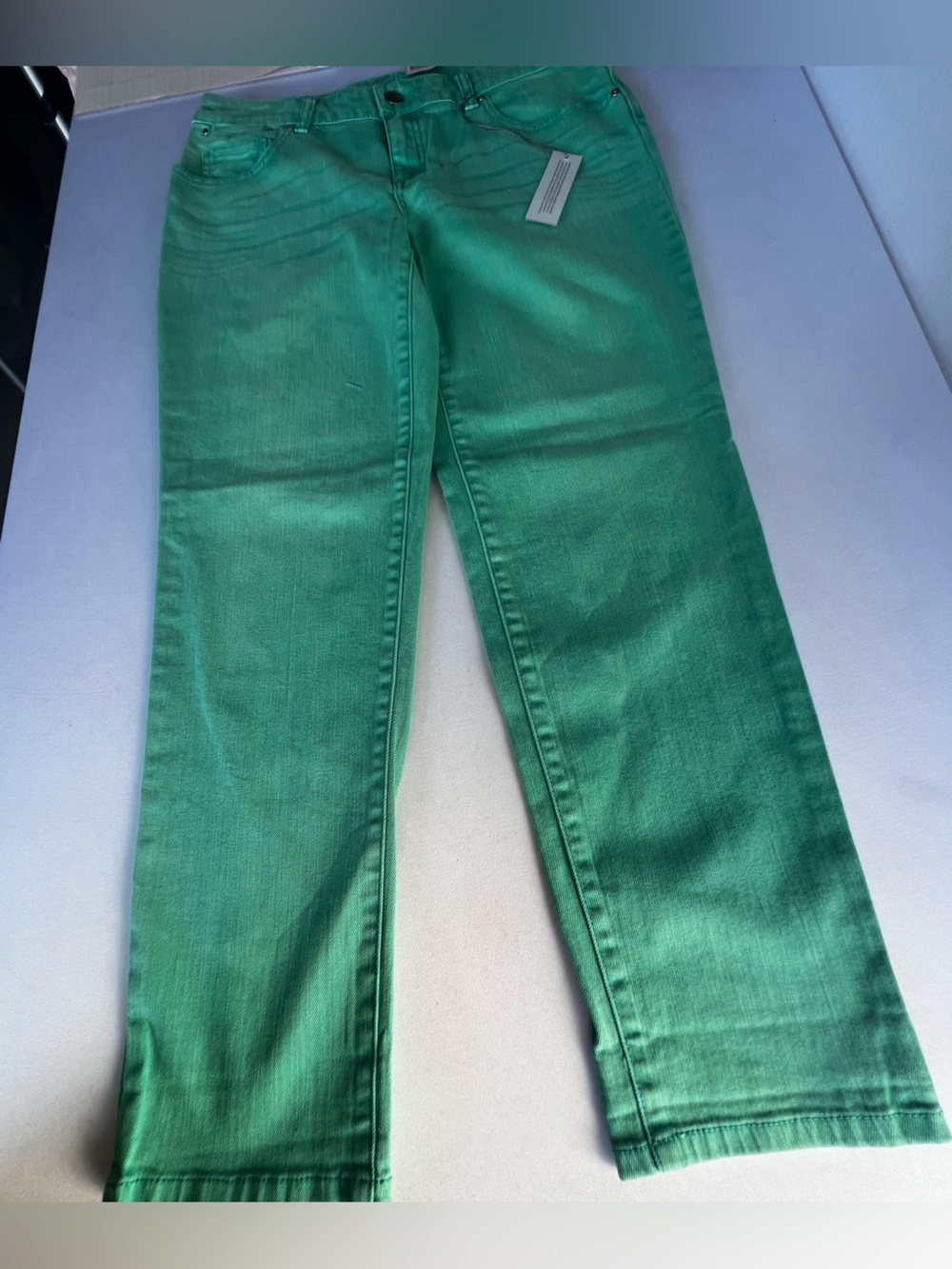 CHICO’S GREEN SIZE 0 PLATINUM DENIM BOYFRIEND 26”’JEANS BELT LOOPS
